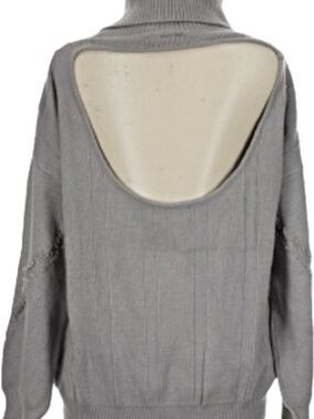Open-Back Turtleneck Sweater — Gray